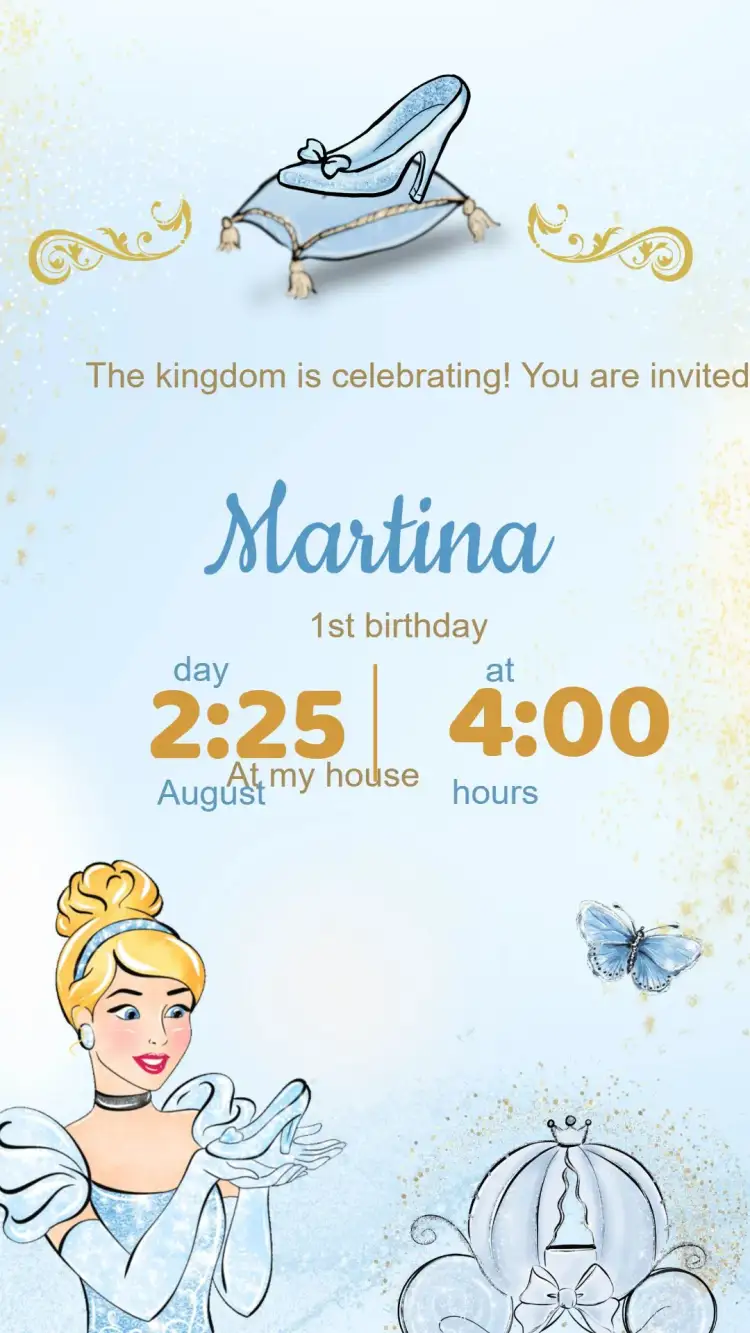 Invitation Cinderella Birthday Invitation – Kids' Birthday Party theme magician, pastry, princess, fairy tales, sparkle, delicate