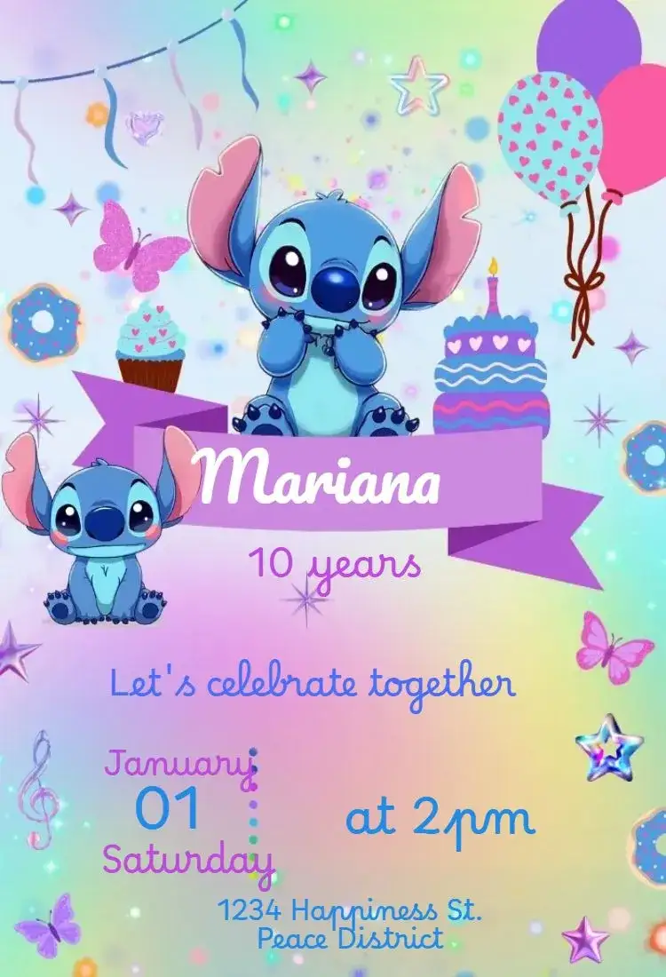 Invitation Stitch Cake with Butterflies – Most searched for theme colorful, fun, childish, playful, themed, cheerful