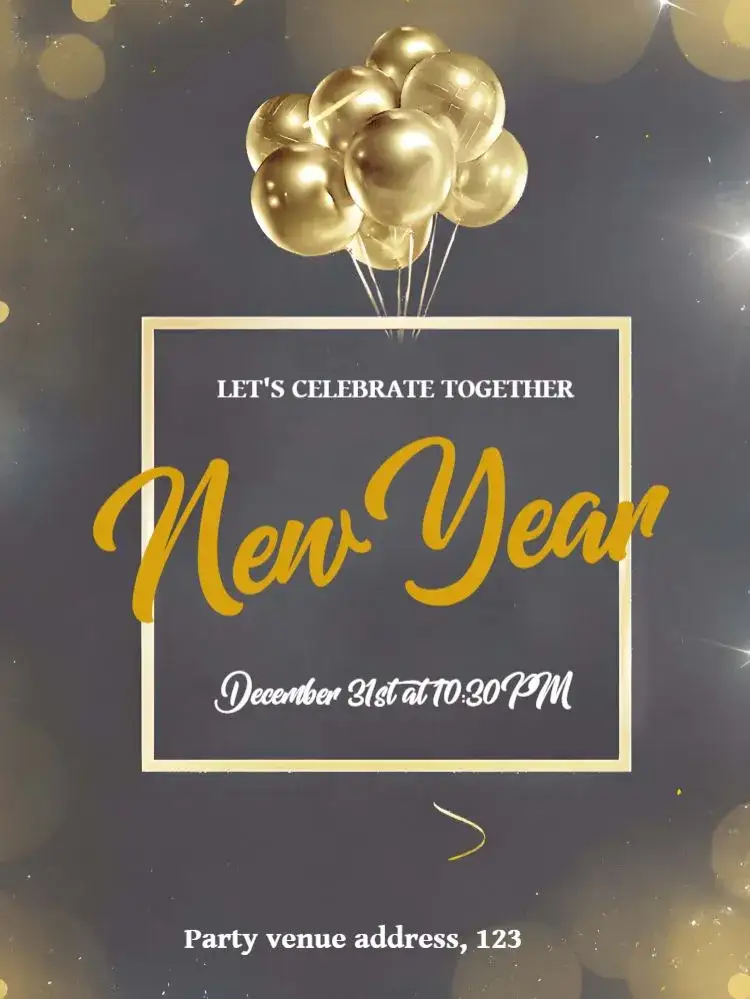 Invitation New Year Celebration – Commemorative Dates theme golden, contemporary, festive, sparkle, minimalist