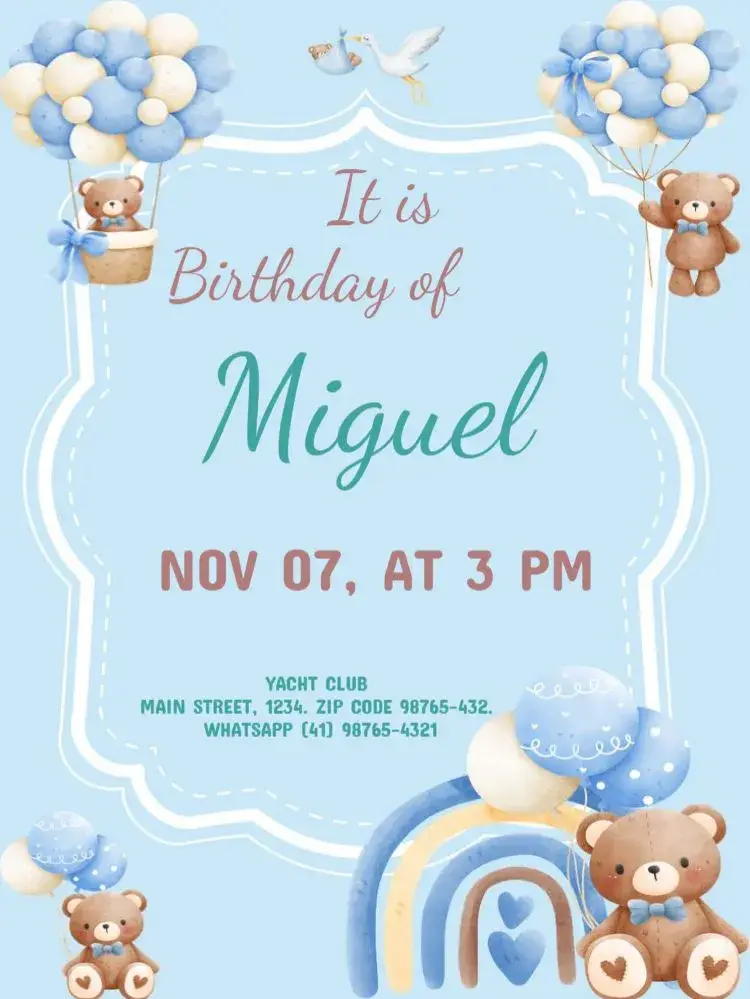 Infant Boy Teddy Bear Green Editable invitation