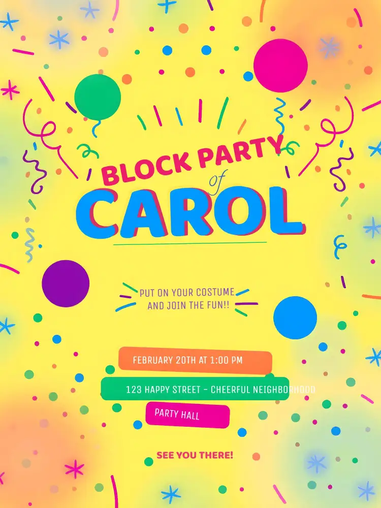 Invitation Purple Carnival Party – Commemorative Dates theme carnival, colorful, fun-filled, modern, vibrant, festive