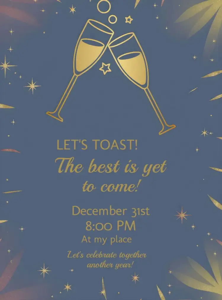 Invitation Blue New Year Party – Commemorative Dates theme blue, golden, elegant, modern, festive