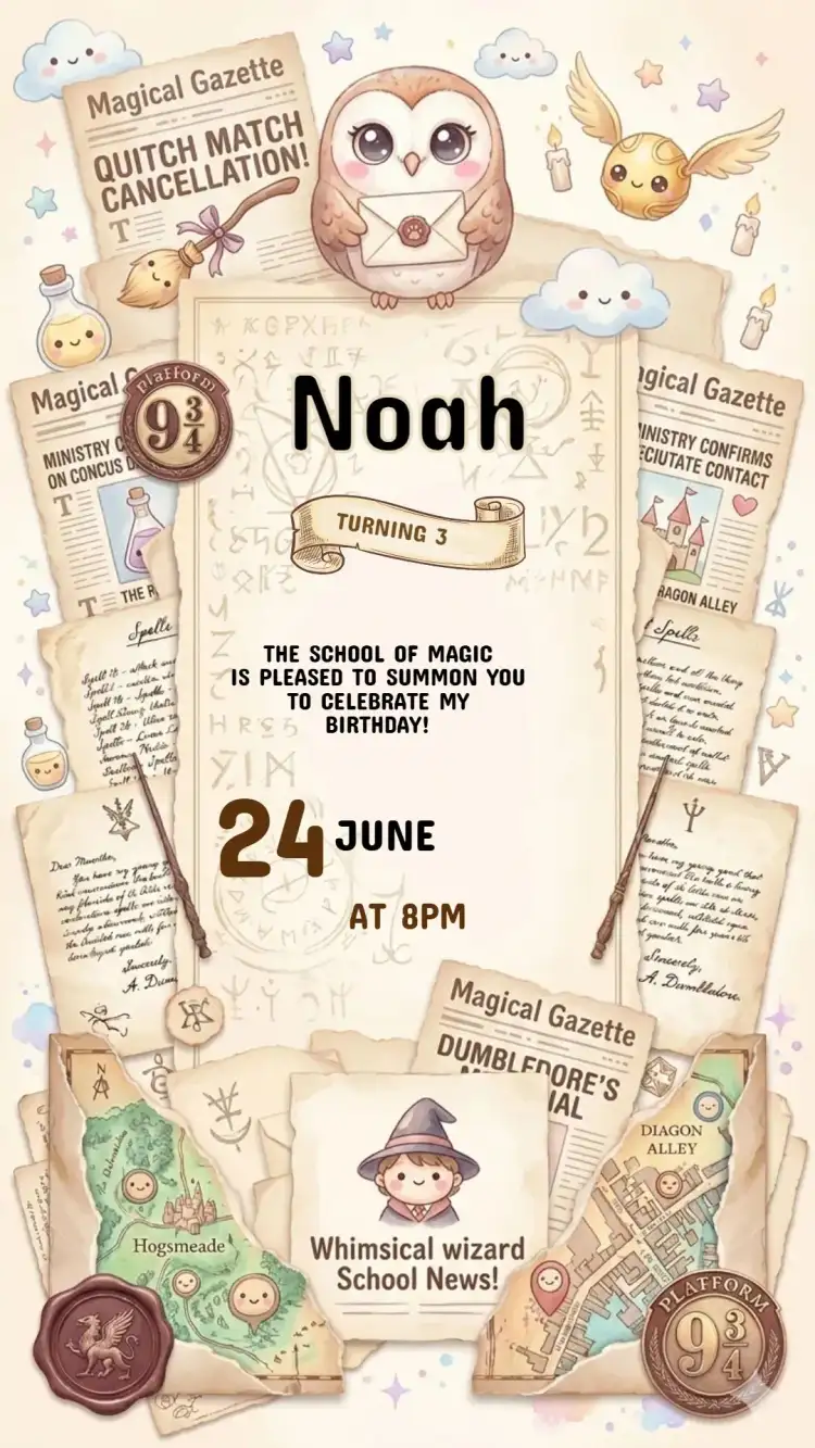 Harry Potter Kids Birthday Invitation