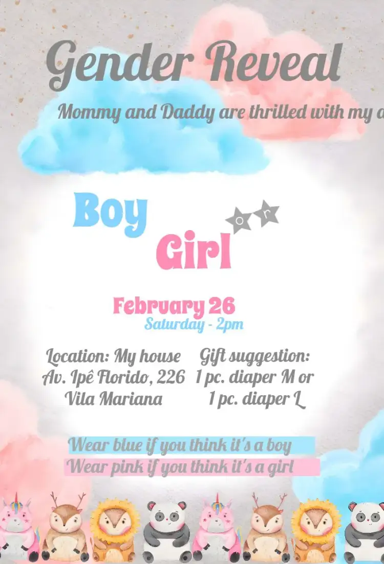 Invitation Boy and Girl Pink Gender Reveal Tea – Gender Reveal theme pink, blue, modern, fun, colorful