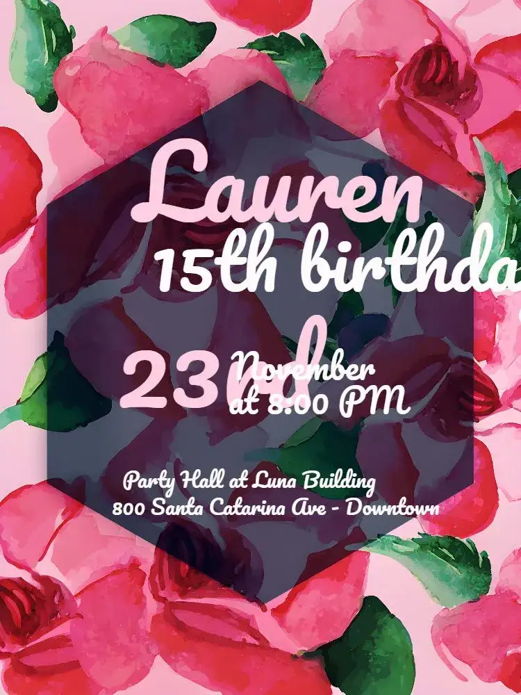 Invitation 15th Tropical Floral Celebration – Sweet 15 theme floral, tropical, aquarela, elegant, classic, modern