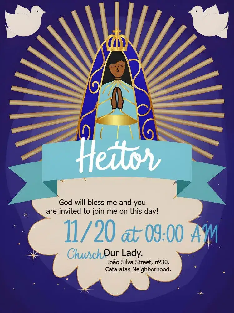Invitation Baptism Our Lady Church – Baptism theme elegant, religious, modern, blue and gold, classic, minimalist