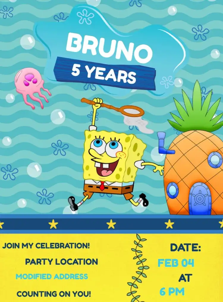 Invitation Yellow SpongeBob – Most searched for theme colorful, fun-filled, childish, navy blue, vibrant