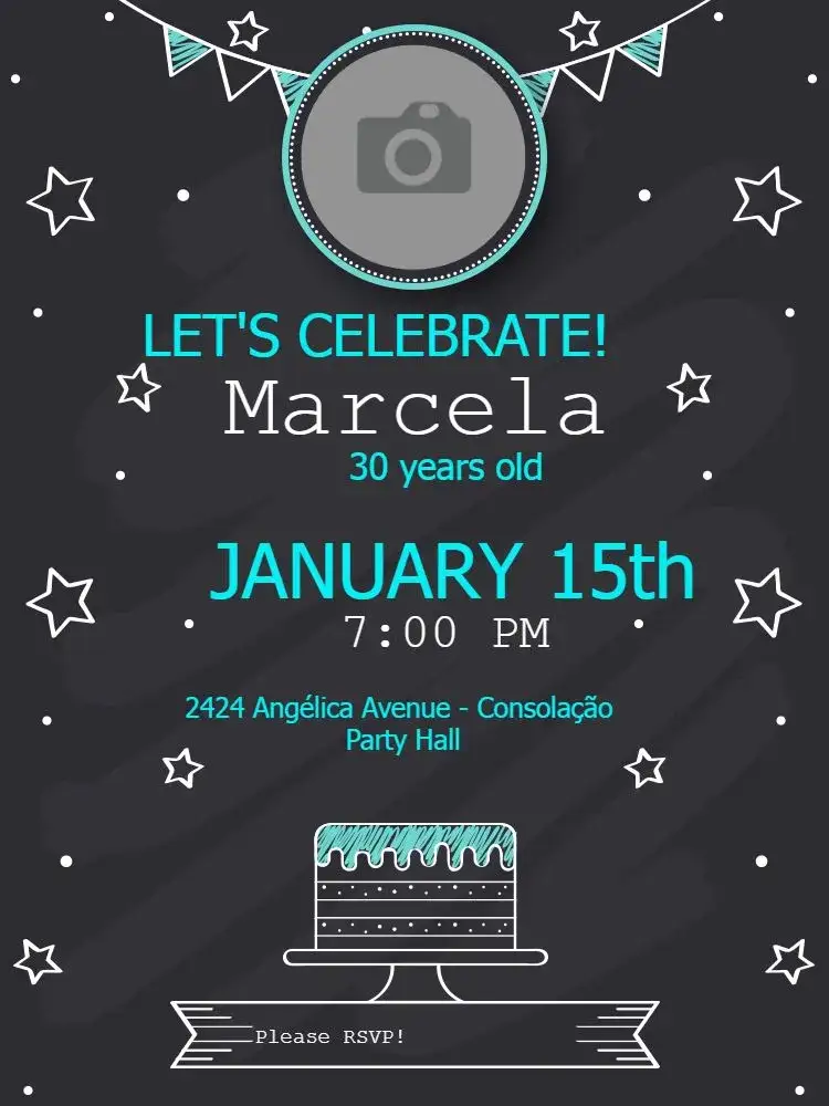 Invitation Celebration – Birthday theme modern, stars, black and blue, party, celebration, minimalist