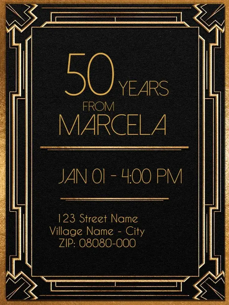 Invitation Virtual 50 Years - Adult Geometric – Sweet 15 theme geometric, art deco, golden, modern, elegant