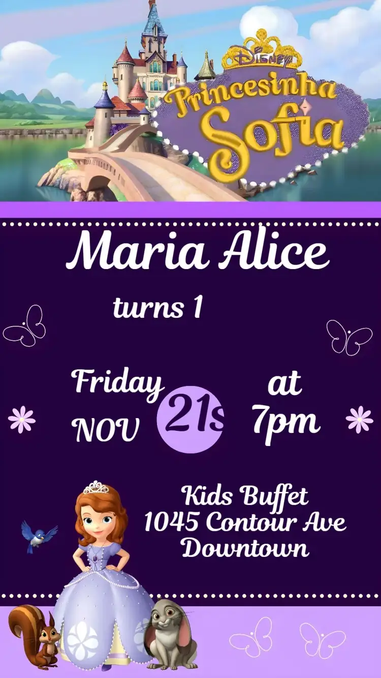 Invitation Little Princess Sofia – Kids' Birthday Party theme pink, lilac, princess, enchanted, sparkle, holidays