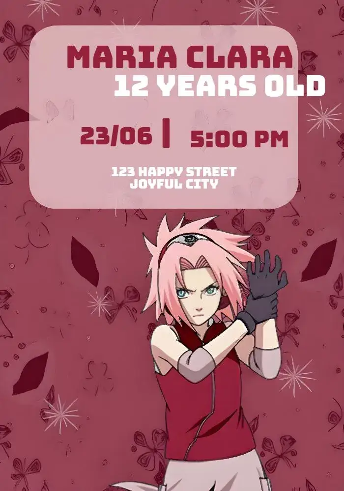 Invitation Naruto Sakura Black – Kids' Birthday Party theme modern, anime, themed, vibrant, colorful, fun