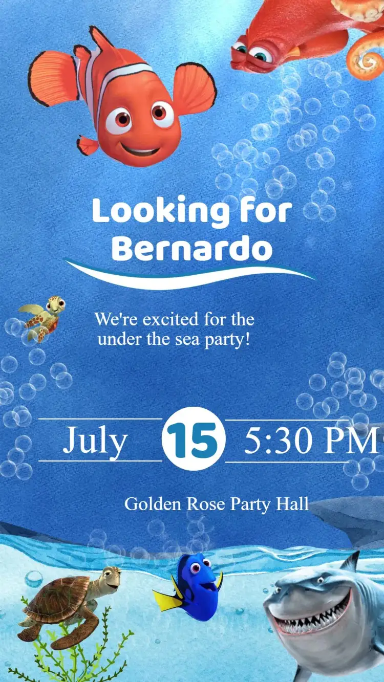 Invitation Finding Nemo Birthday Invitation – Kids' Birthday Party theme navy, colorful, fun, playful, tropical, adventurous