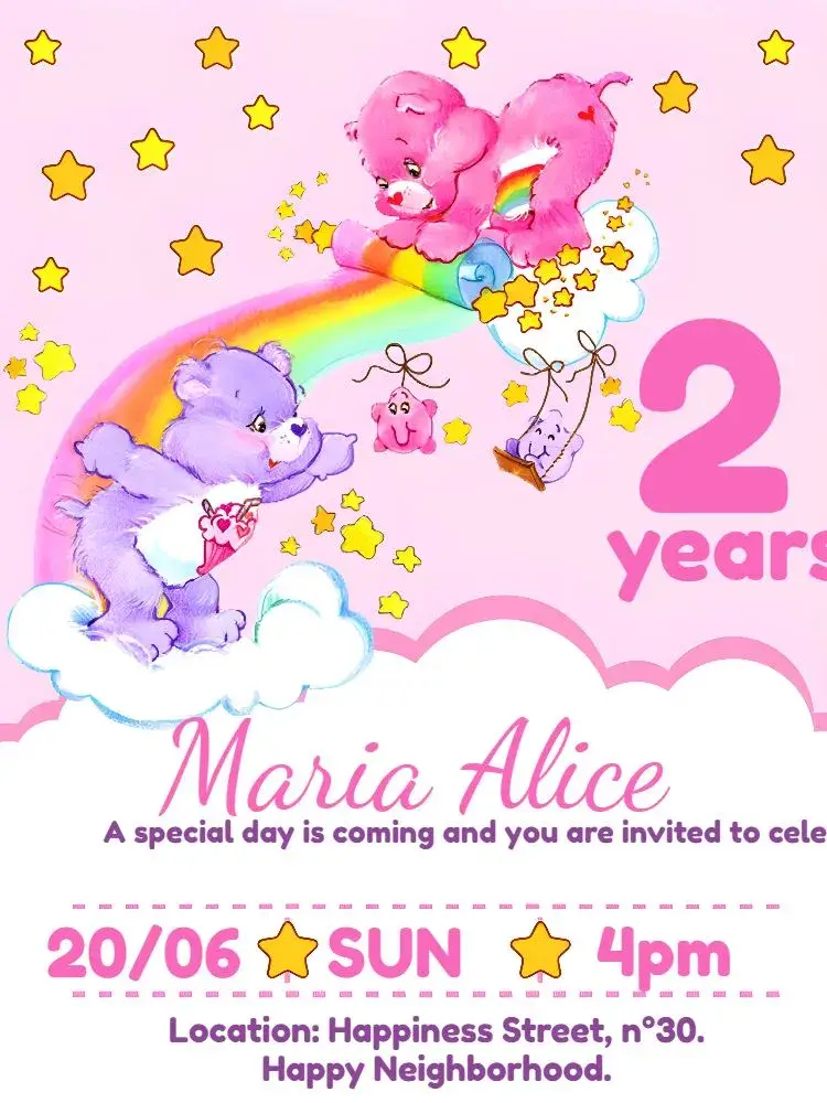 Care Bears Pink invitation