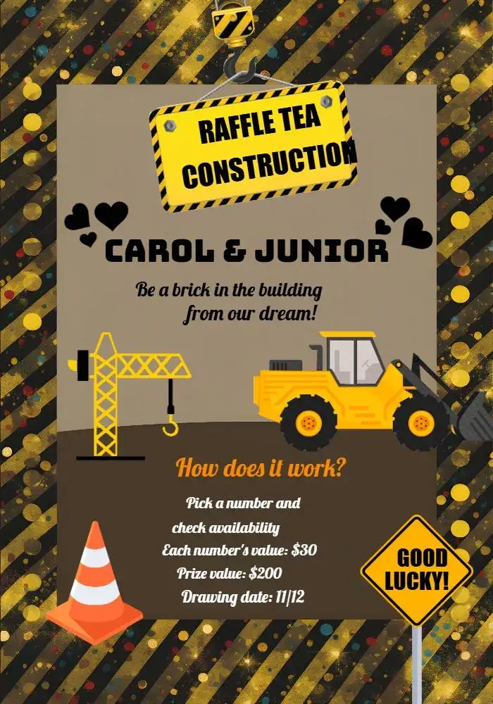 Invitation Solidarity Raffle Tea Construction – Raffle Tea theme modern, industrial, vibrant, supportive, dynamic, stylish