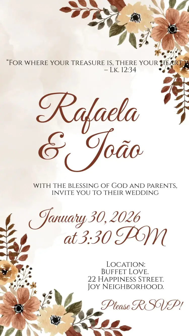 Invite Terracotta Brown Floral Wedding editable and customizable