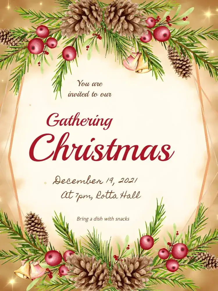 Invitation Green Christmas Gathering – Commemorative Dates theme green, brown, nude, nature, festive, rustic