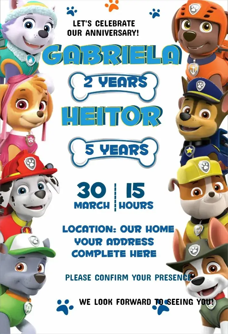 Invite Paw Patrol 5 editable and customizable