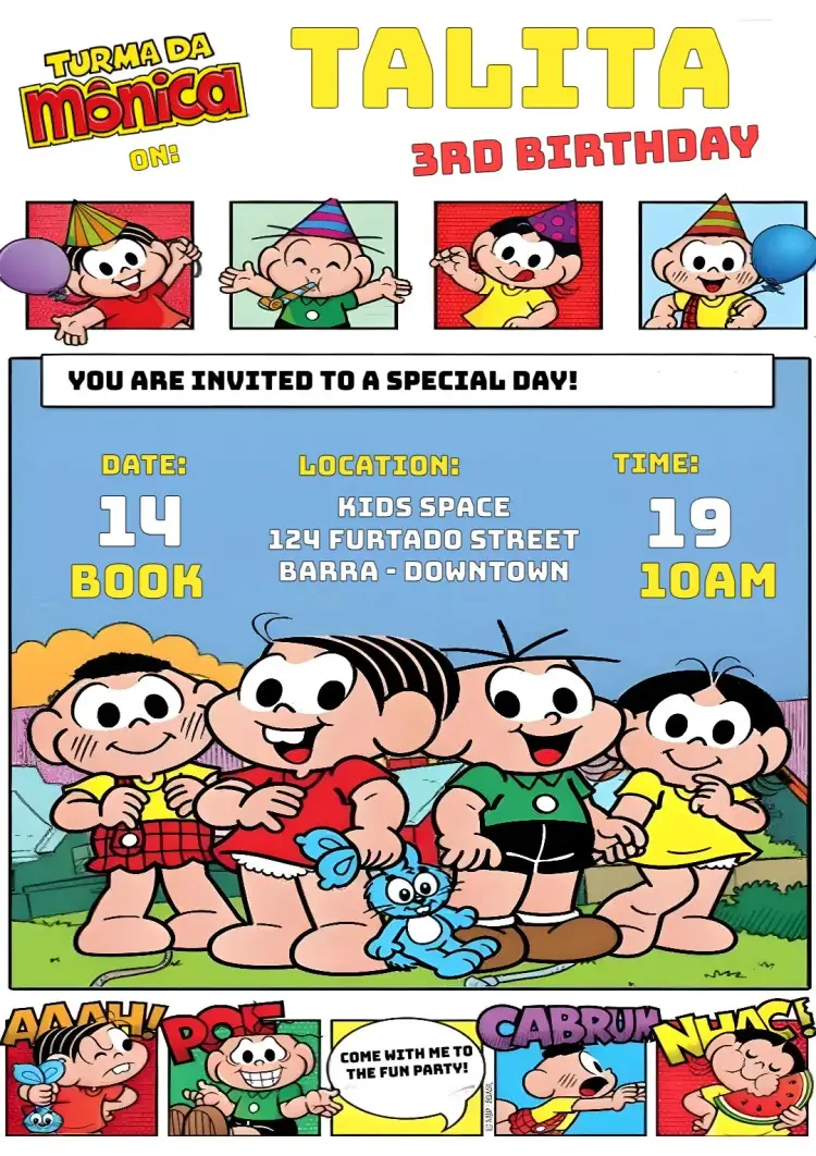Turma Da Mônica Comic Party invitation