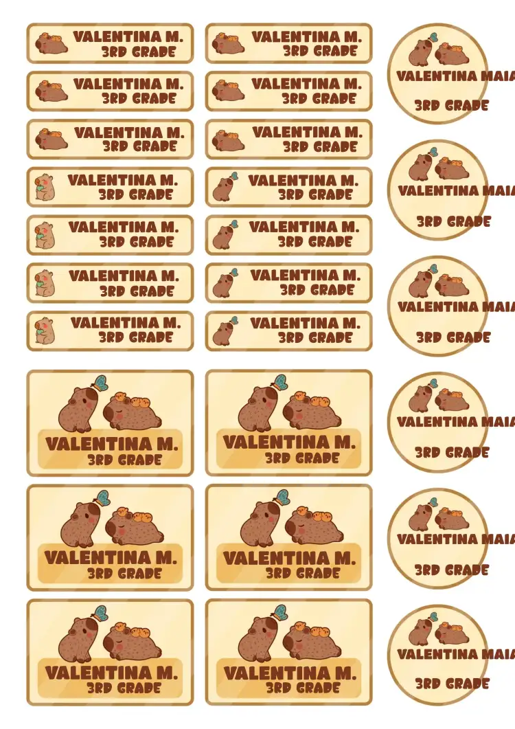 Invitation Capivara Capybara School Label – Most searched for theme fun, colorful, animal illustrations, modern, childlike, beige