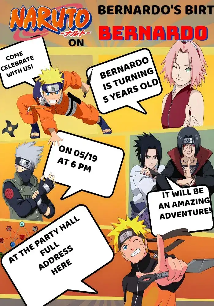 Invitation Red Naruto – Kids' Birthday Party theme vibrant, anime, childlike, colorful, youthful