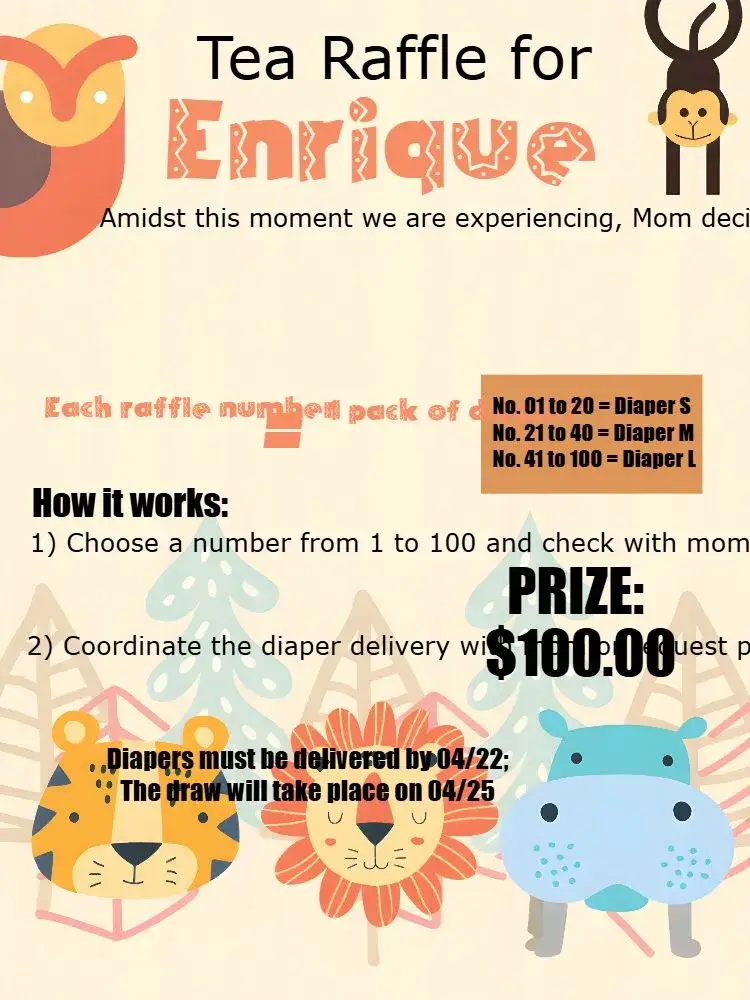 Invitation Safari Jungle Raffle Tea – Raffle Tea theme jungle, animals, colorful, childish, adventure, tropical