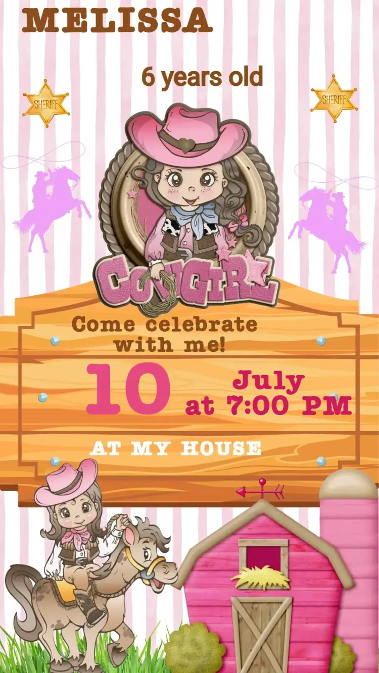 Invitation Cowgirl Birthday Invitation – Kids' Birthday Party theme vibrant, rustic, colorful, themed, fun