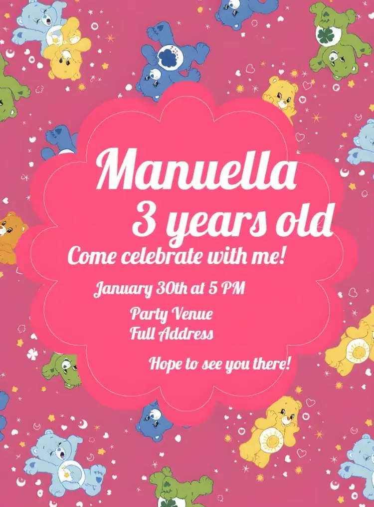 Colorful Care Bears invitation
