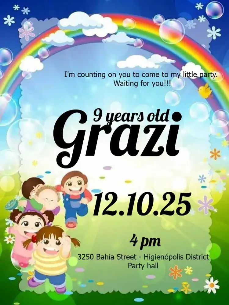 Invitation Custom Rainbow Edit – Kids' Birthday Party theme colorful, cute, childish, pink, playful