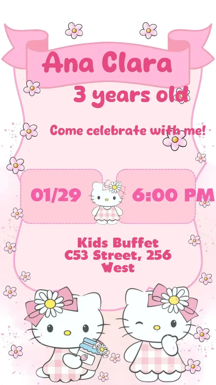 Invitation Hello Kitty Watercolor – Kids' Birthday Party theme watercolor, colorful, playful, fun, childlike