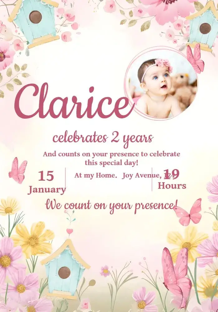 Invitation Enchanted Garden With Pink Photo – Most searched for theme floral, delicate, colorful, modern, childish