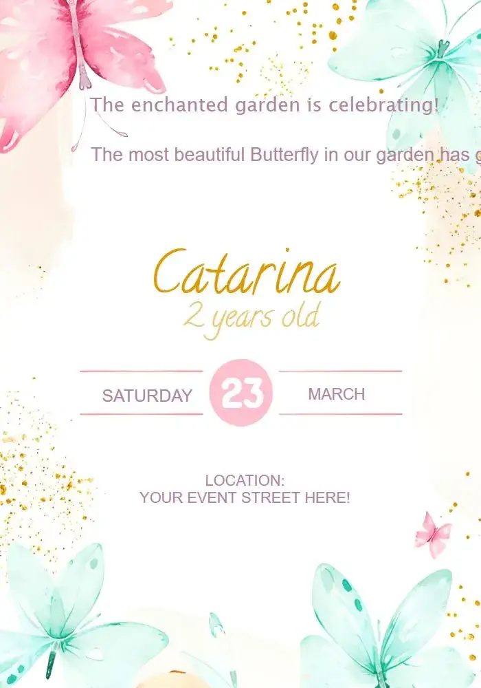 Invitation Butterfly Candy Garden – Commemorative Dates theme watercolor, candy colors, nature, playful, colorful, childlike