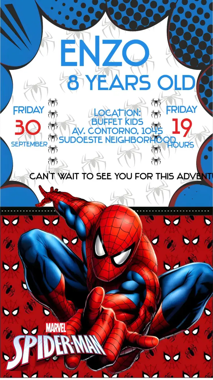 Invite Spider-Man editable and customizable