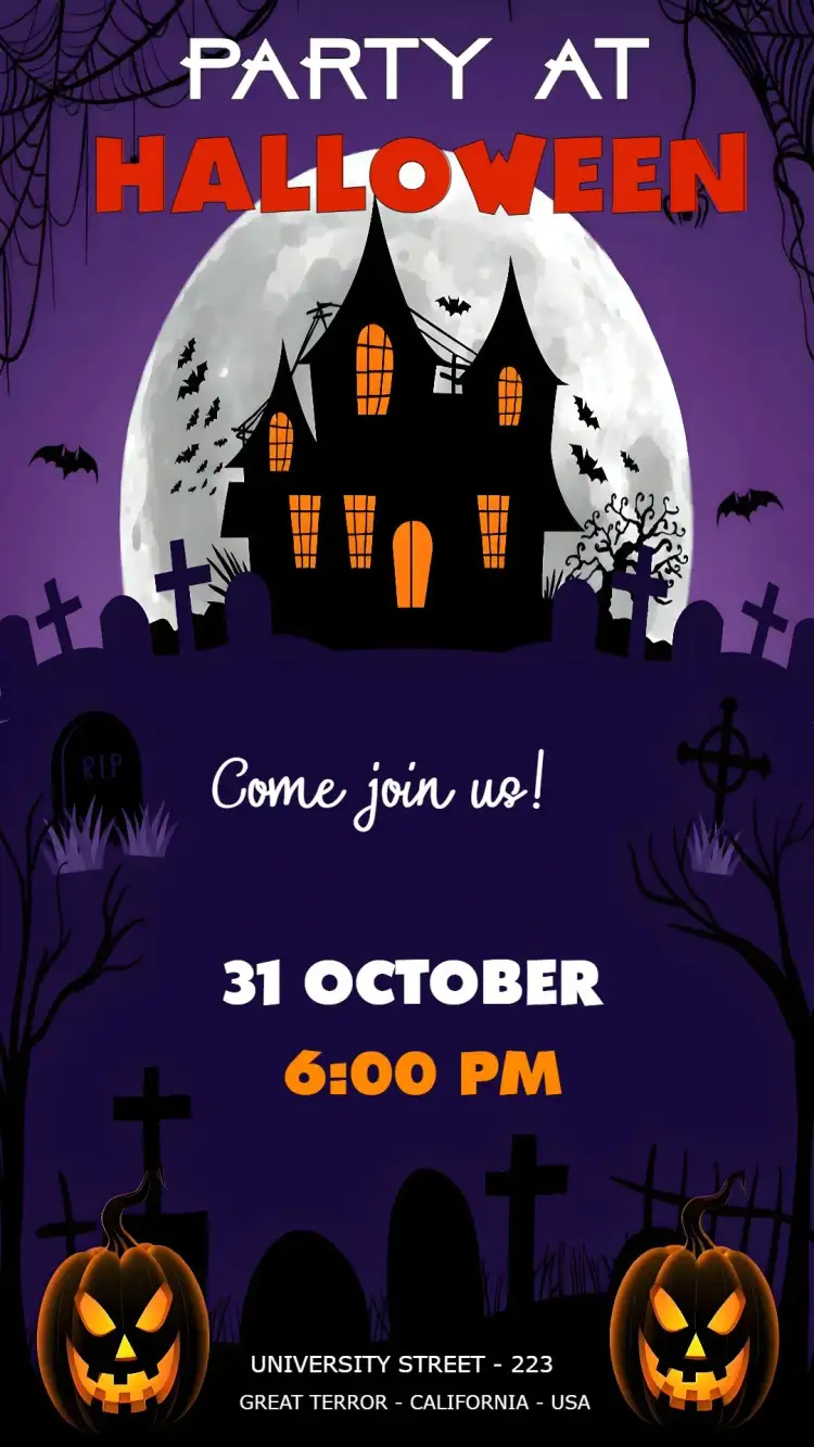 Invitation Halloween Witches Party – Commemorative Dates theme purple, black, pumpkin, witches, mystical, themed