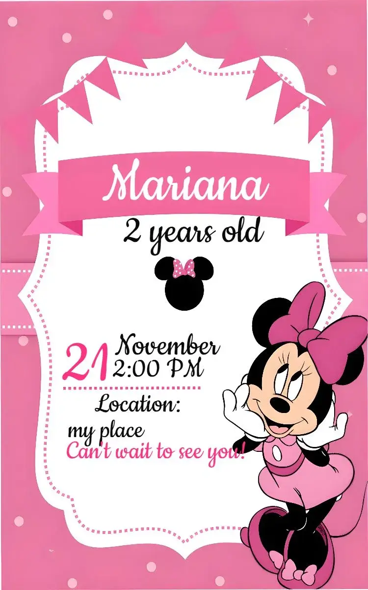 Pink Minnie Mouse invitation