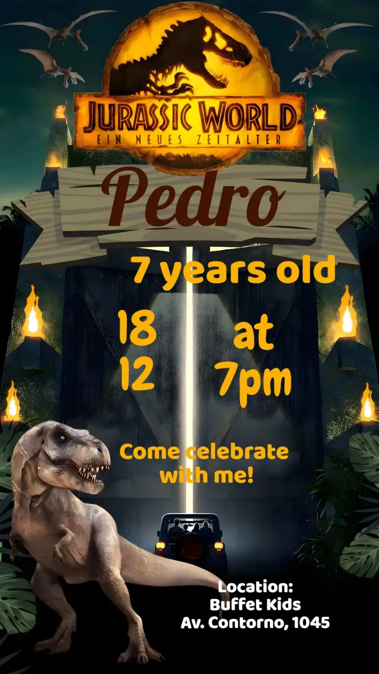 Invitation Jurassic World – Kids' Birthday Party theme colorful, fun, themed, vintage, adventure, lively