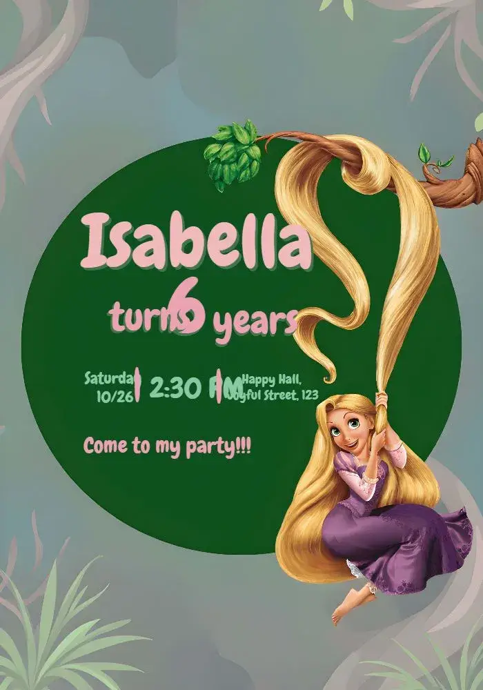 Green Rapunzel invitation