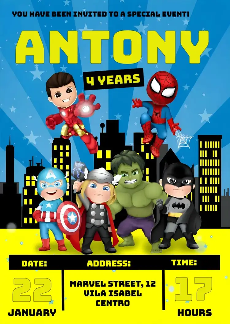Super Heroes Baby Avengers Man invitation