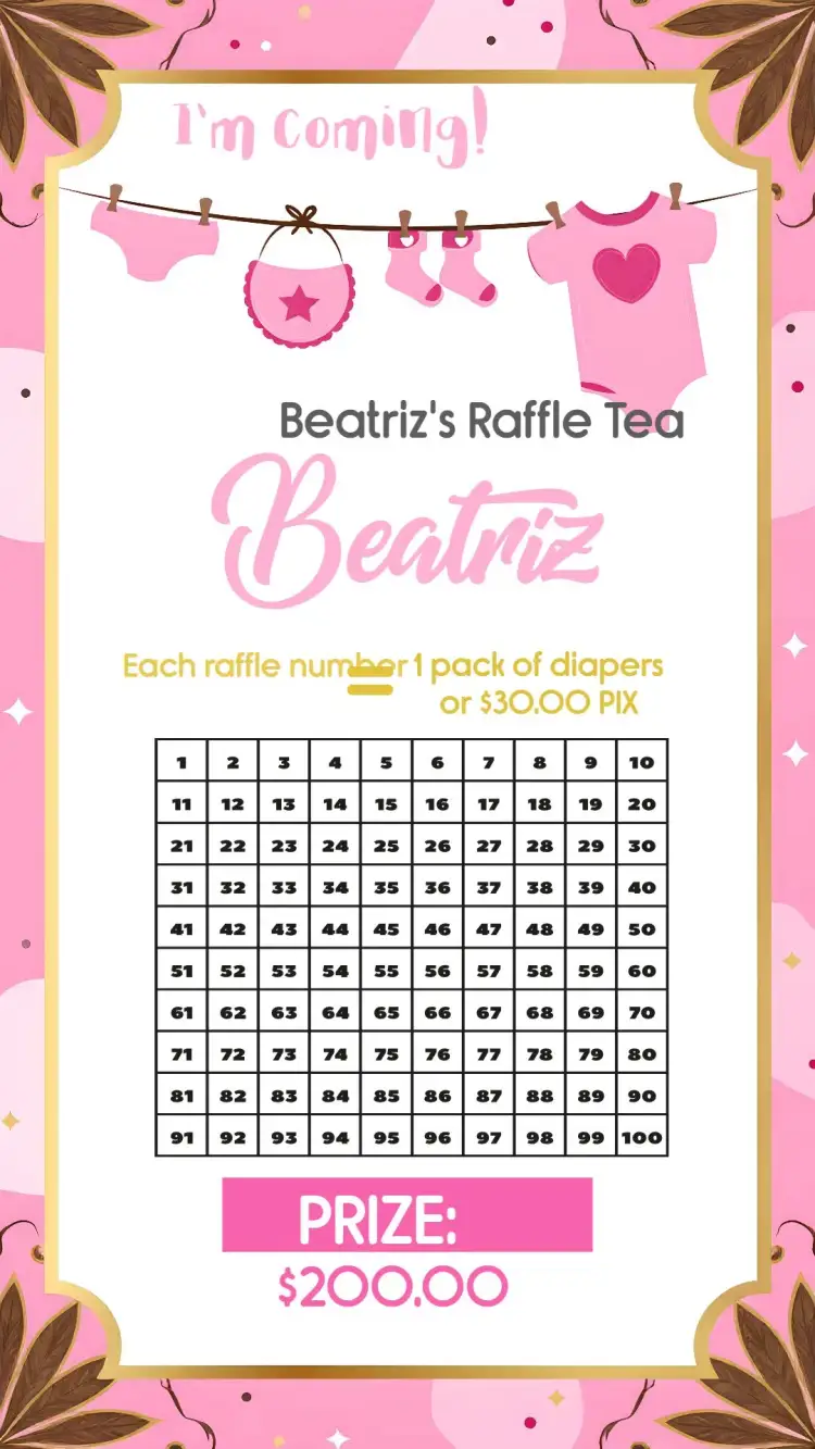 Invitation Clothesline Raffle Tea Prize – Raffle Tea theme pink, golden, childish, delicate, modern, fun