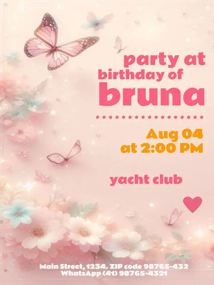 Pink Butterfly Editable Children invitation