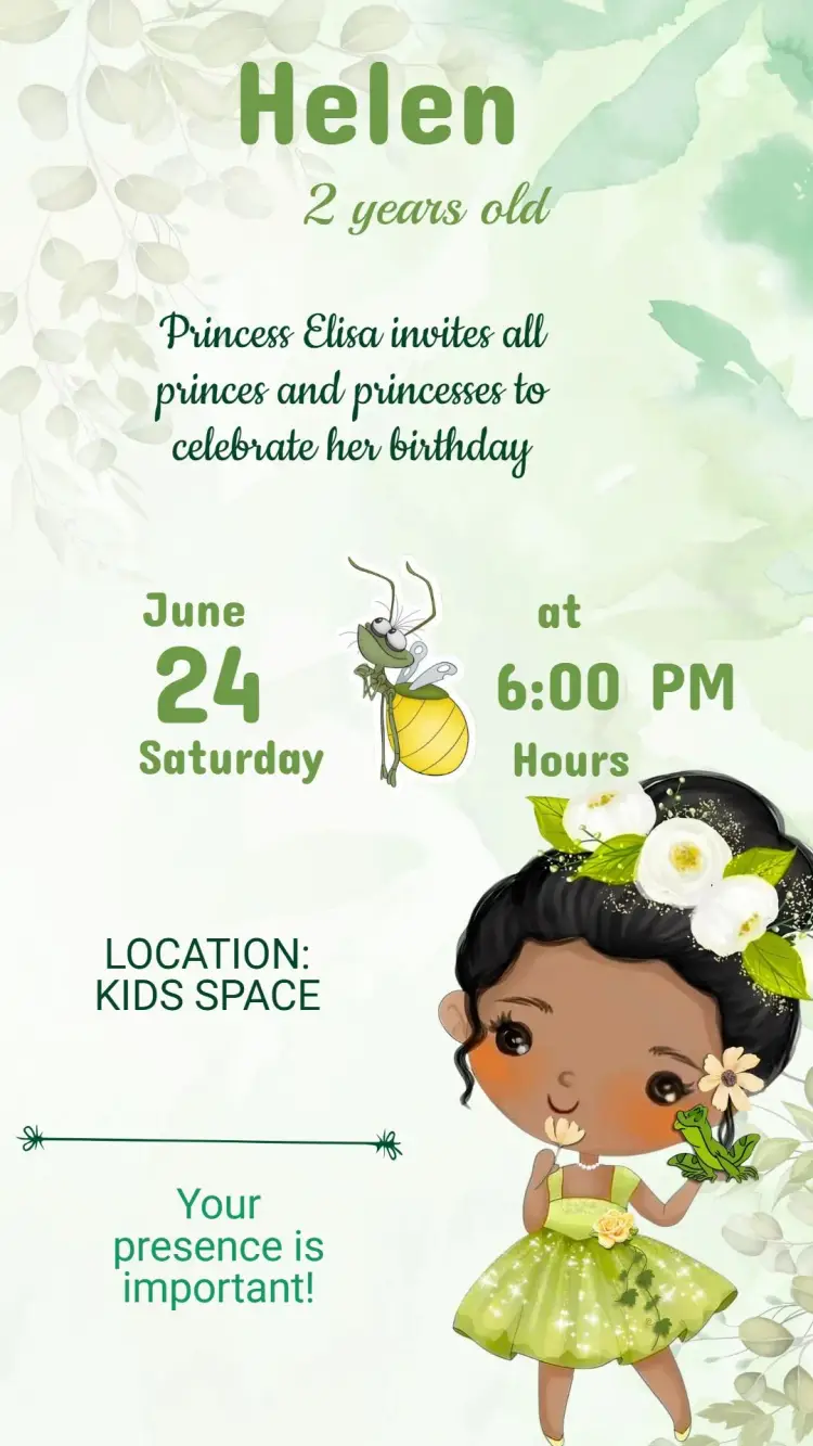 Princess Tiana Birthday Invitation