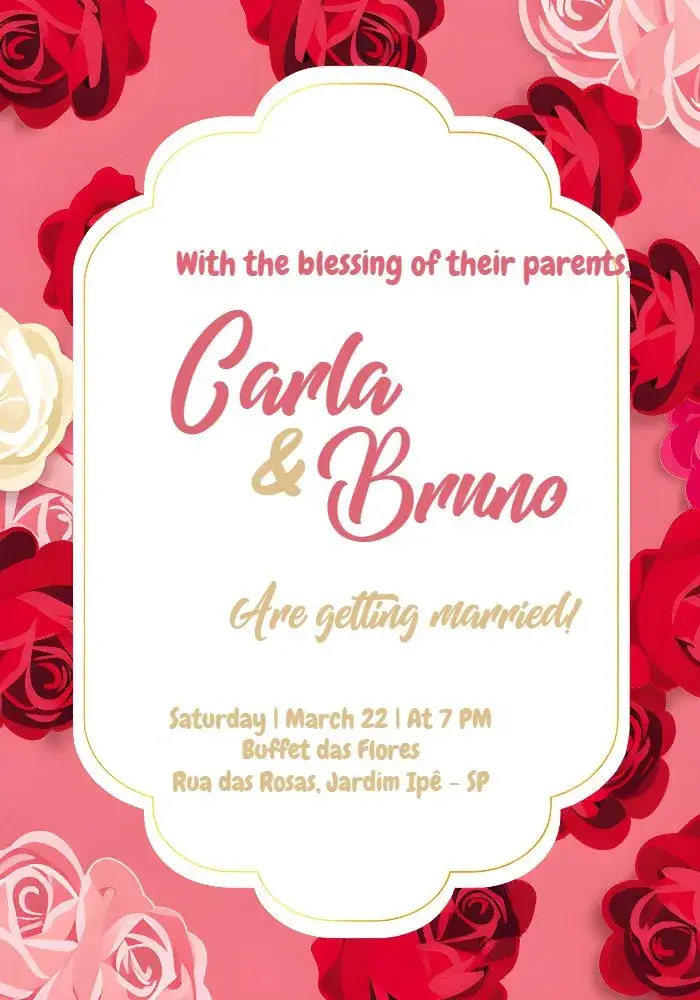 Romantic Wedding With Red Roses invitation