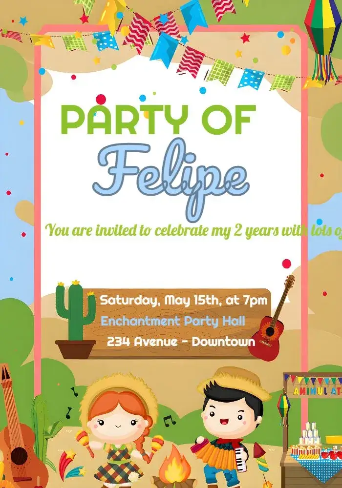 Invitation Arraiá Festa Junina Yellow – Commemorative Dates theme vibrant, playful, colorful, themed, festive