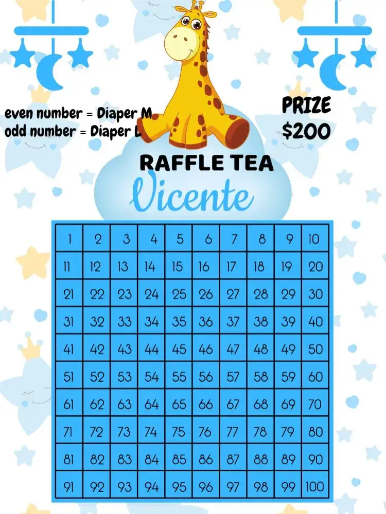 White Giraffe Raffle Tea invitation