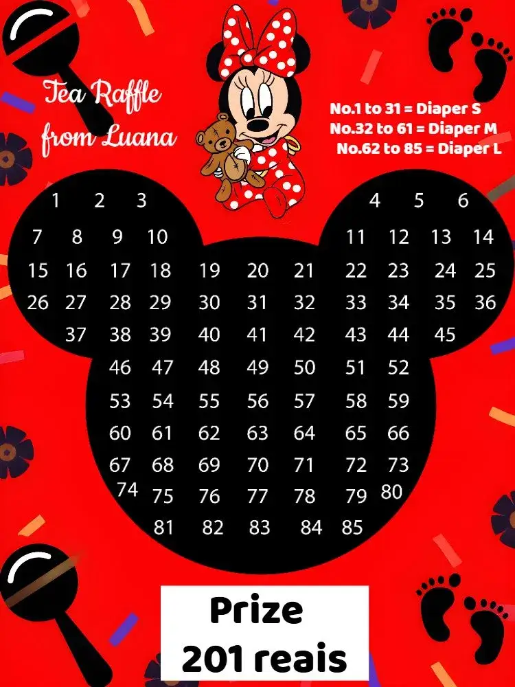 Invitation Tea Raffle Minnie Mouse 85 – Raffle Tea theme red, black, white, children's, themed, fun