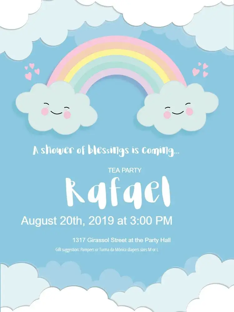 Invitation Shower Of Love Face – Diaper Shower theme infantile, colorful, cute, clouds, heart, cheerful
