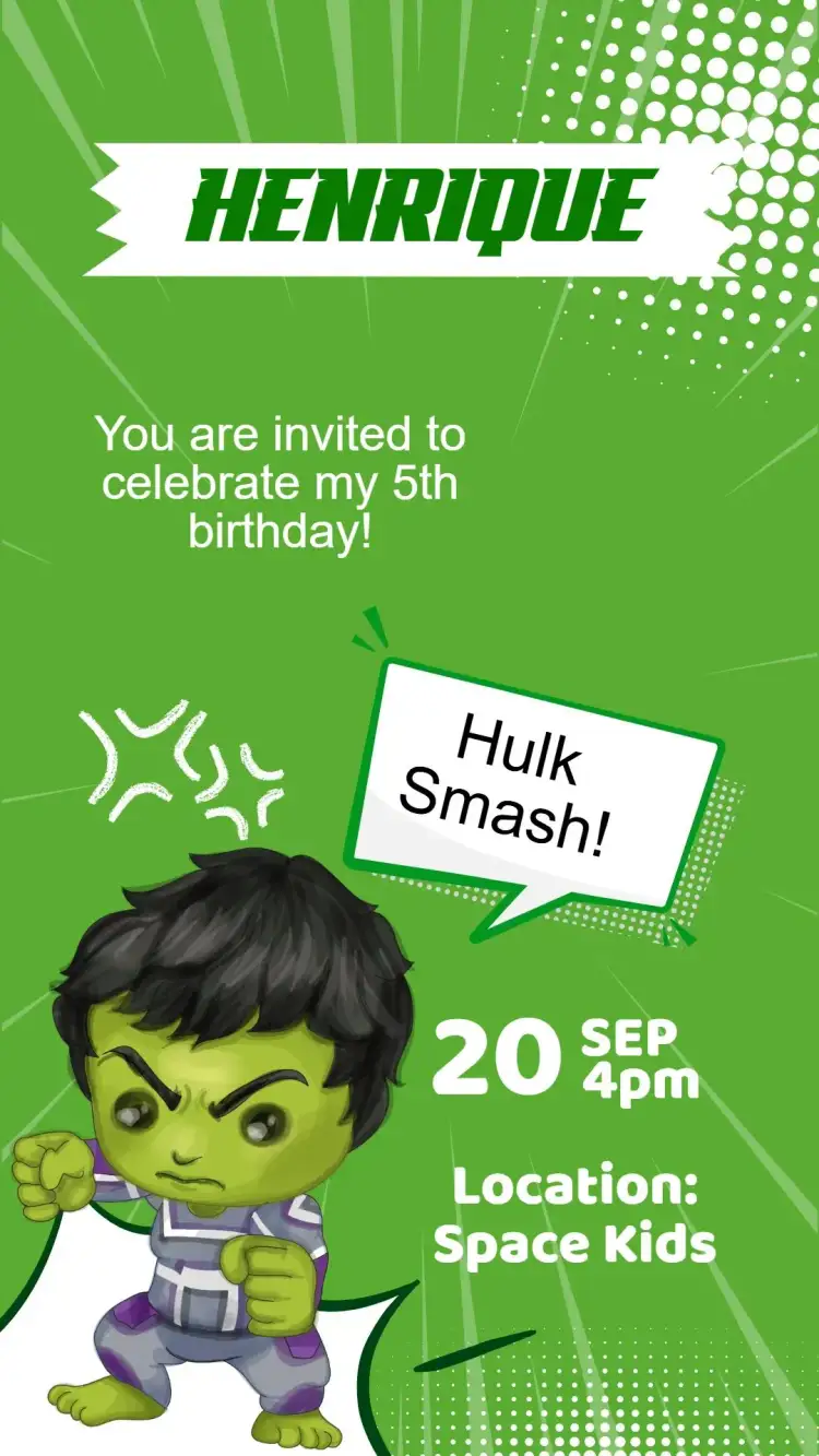 Invitation Hulk Birthday Invitation – Kids' Birthday Party theme green, comics, superheroes, modern, fun, adventure