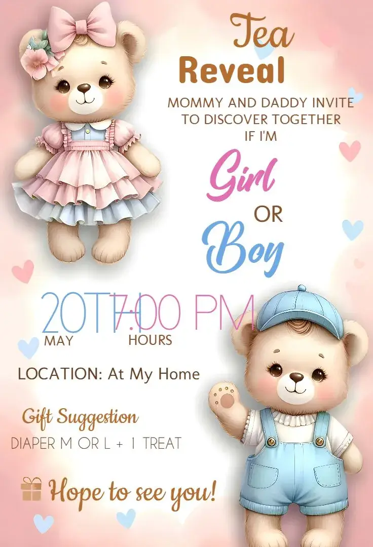 Teddy Bears Baby Gender Reveal invitation
