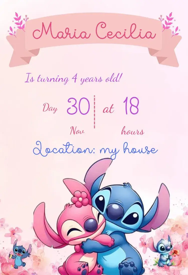 Angel and Stitch Birthday Invitation