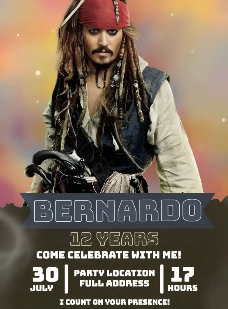Invitation Captain Jack Sparrow Treasure – Birthday theme pirate, Caribbean, adventure, vintage, colorful