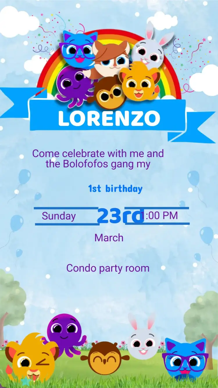 Invitation BOLOFOFOS Birthday Invitation – Kids' Birthday Party theme colorful, fun, playful, modern, themed party